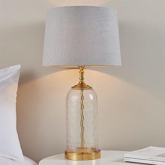 Wistow And Mia Charcoal Shade Table Lamp In Clear Glass Base