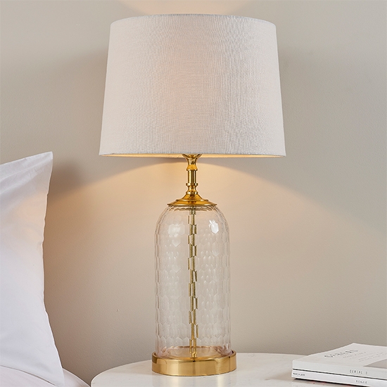 Wistow And Mia Natural Shade Table Lamp In Clear Glass Base