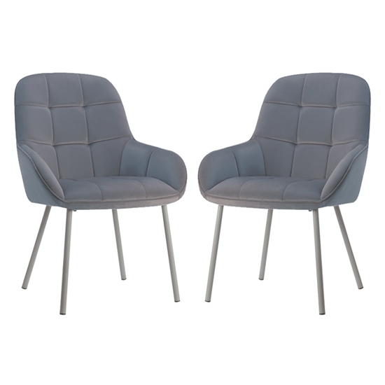 Wren Grey Velvet Dining Chairs With Latte Metal Legs