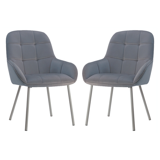 Wren Grey Velvet Dining Chairs With Latte Metal Legs