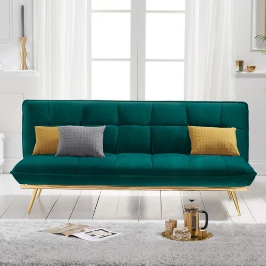 Yasmina Velvet Upholstered 3 Seater Fold Down Sofa Bed In Geen