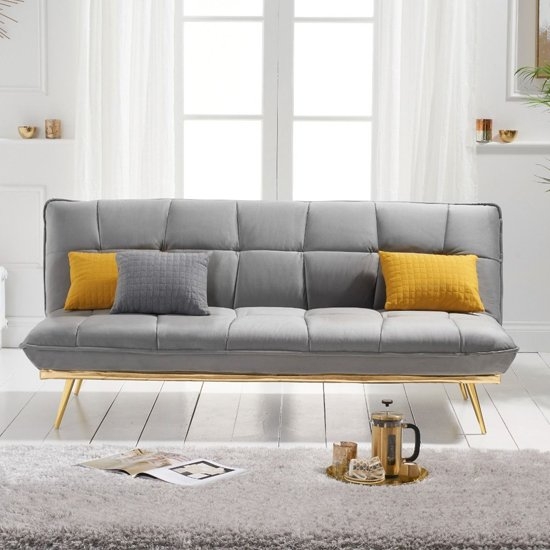 Yasmina Velvet Upholstered 3 Seater Fold Down Sofa Bed In Grey
