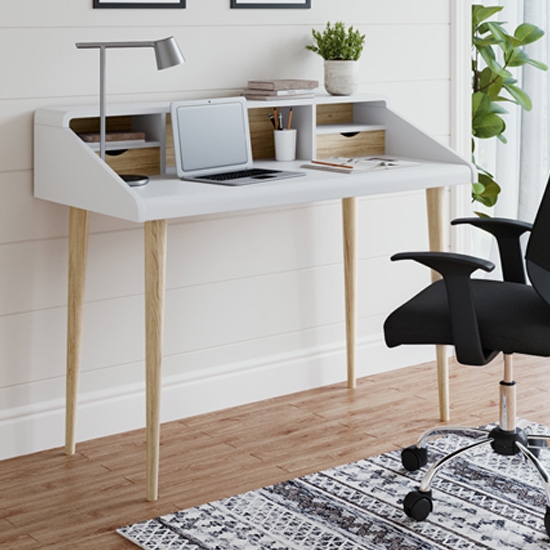 Yeovil Wooden Computer Desk In White And Oak