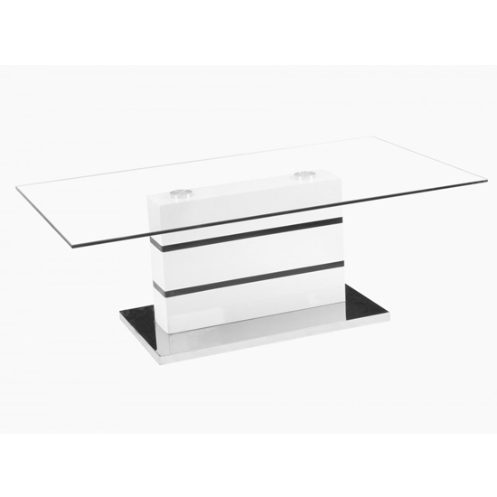 Yoki Clear Glass Coffee Table With White Gloss Support And Chrome Base