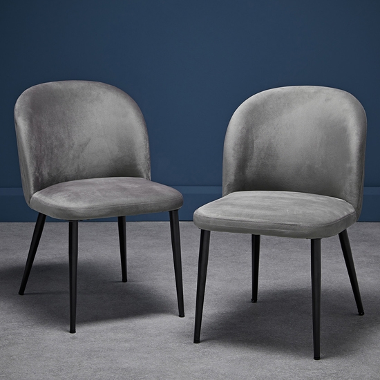 Zara Grey Plush Velvet Upholstered Dining Chairs In Pair