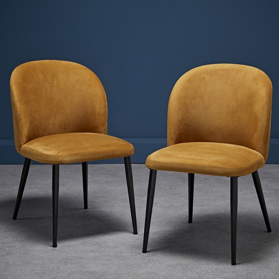 Zara Mustard Plush Velvet Upholstered Dining Chairs In Pair