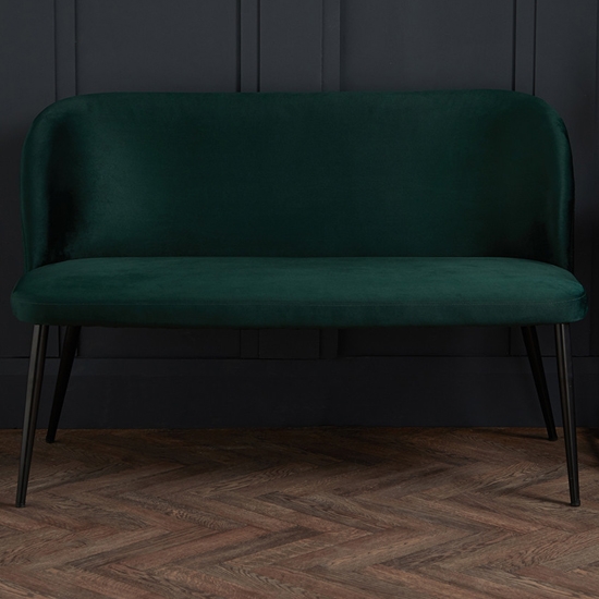 Zara Plush Velvet Upholstered Dining Bench In Green With Black Legs