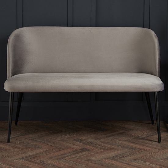 Zara Plush Velvet Upholstered Dining Bench In Grey With Black Legs
