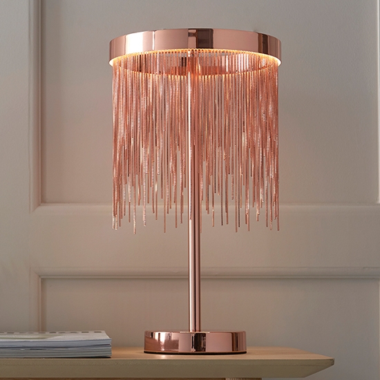 Zelma Table Lamp In Brushed Copper With Copper Effect Chains